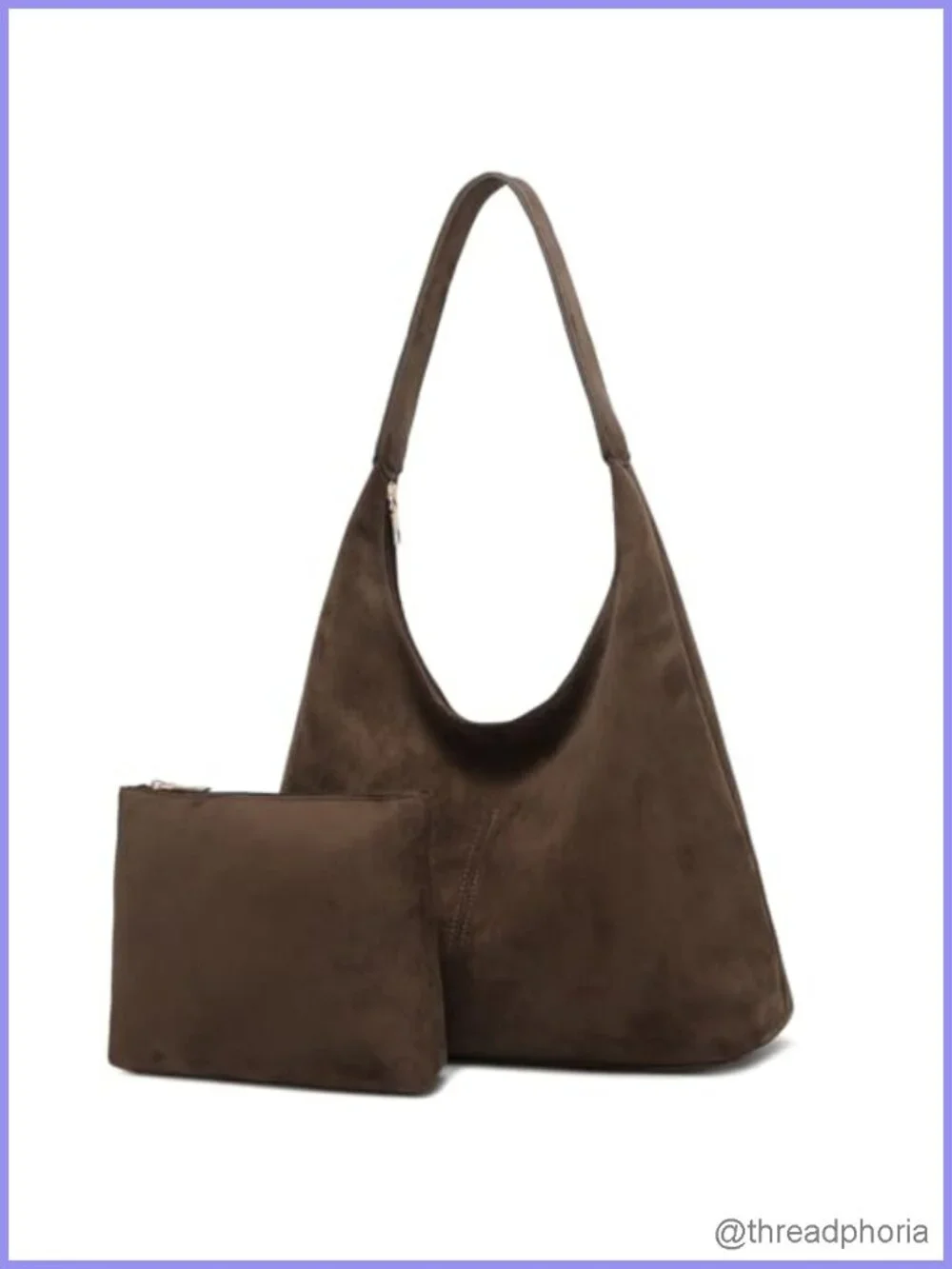 Faux Suede Slouchy Hobo Shoulder Bag with Pouch